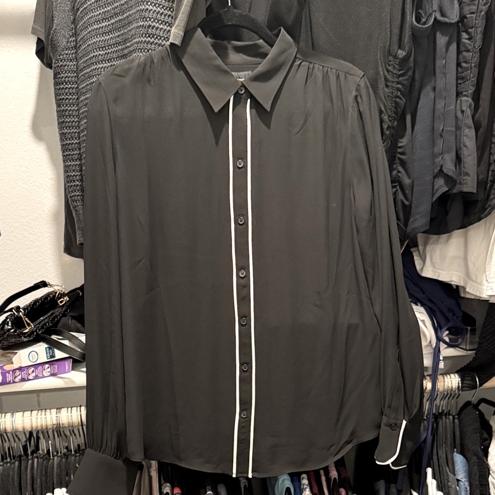 White House Black Market Black Dress Shirt with White Trim